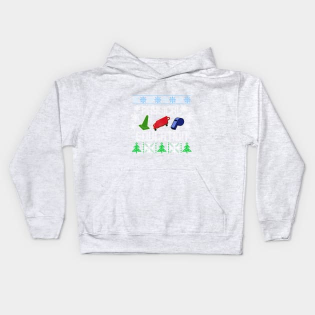 Phys Ed Ugly Christmas Sweater Kids Hoodie by Angry Gym Teacher Merch Store